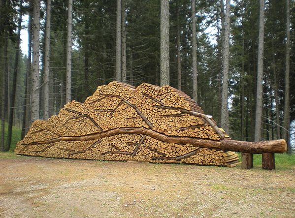 log and wood piling - wood art, works of art