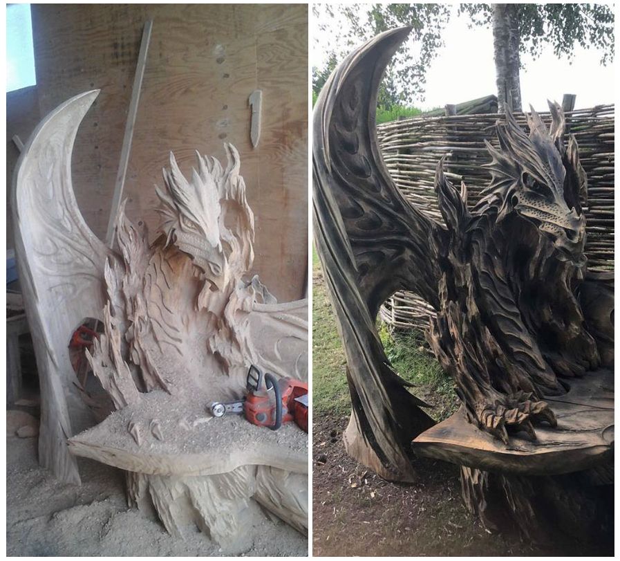 Estonian Artist Carve Spectacular Dragon Bench Using Chainsaw