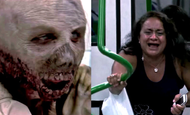 scariest zombie metro train prank