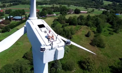 viral man drone sunbathing 200feet turbine crazy